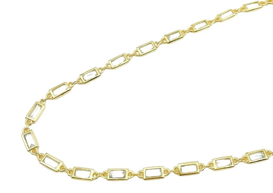 14K Gold Rectangle CZ Crystal Bezel Chain