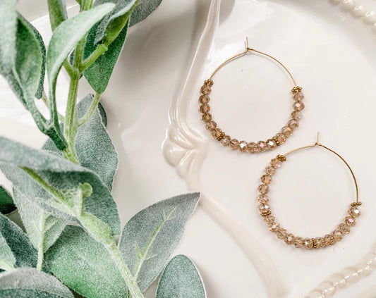 Gold Crystal Beaded Hoops